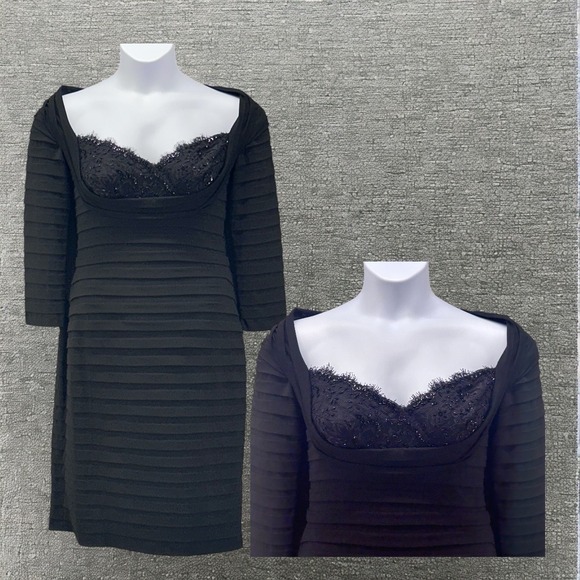Tadashi Collection Womans Dress Size M Black Beaded‎ Detail Pleated Bodycon - Picture 1 of 16